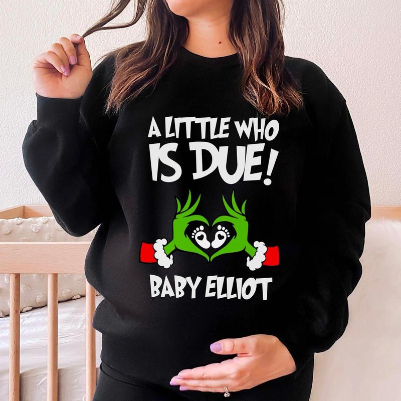 Personalized A Little Who Is Due Couple Sweatshirt, Mommy To Be Shirt, New Dad Shirt, Christmas Pregnancy Reveal Sweatshirt, Christmas Holiday Maternity Sweatshirt, Christmas Pregnant Shirt, Baby Reveal Xmas Party Shirt