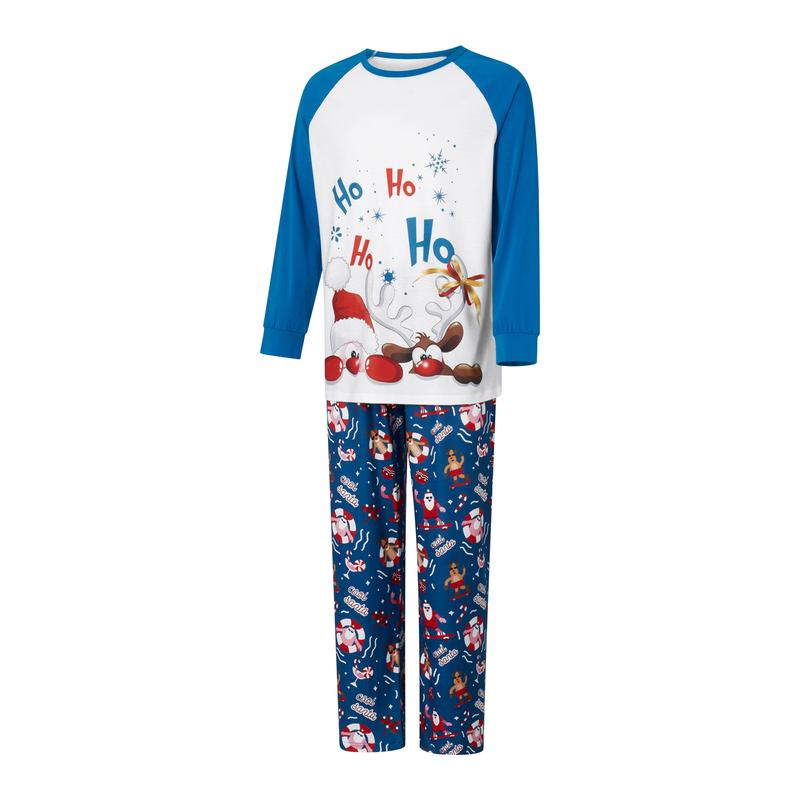 Christmas Family Pajamas Matching Set, Santa Claus Deer Print Long Sleeve T-shirt with Pants Sleepwear Loungewear