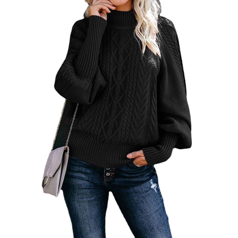 2024 Winter New Mid-Neck Sweater Women's Loose Long-Sleeved Knitted Solid Color Sweater