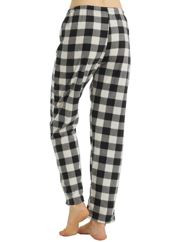 Women's Plaid Print Drawstring Waist Pocket Christmas Polar Fleece Lounge Pants, Casual PJ Clothes, Soft Comfortable Thermal Trousers For Fall & Winter, Women's Sleepwear Bottoms For Indoor Wear, Summer Clothes Women