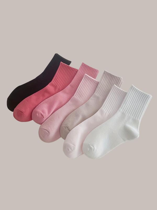 Women's 7 Pairs Minimalist Solid Crew Socks, Lady Fashion Casual Basic Comfy Socks for Daily Outdoor Wear, Women Comfort Socks for All Seasons, Womenswear