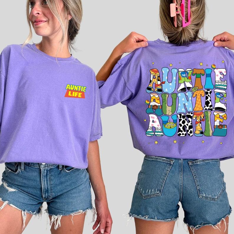 Two Sided Toy Story Auntie T Shirt Hoodie Sweater, Retro Auntie Life T-shirt, Mother's Day Gift For Aunt, Jessie Woody Buzz Lightyear