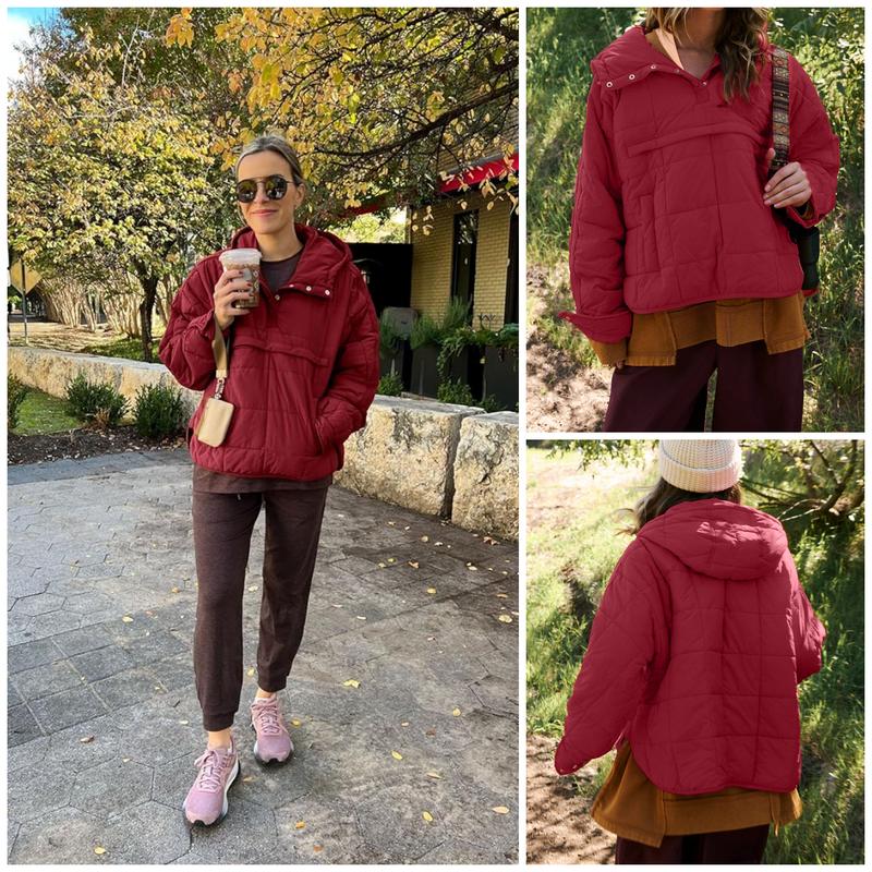 Tanming Women's Oversized Hooded Puffer Jacket Quilted Lightweight Winter Warm Pullover Padded Hoodies Coat