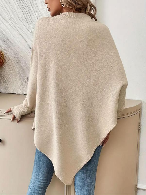 Women's Floral Pattern Asymmetrical Hem Batwing Sleeve Sweater, Casual Long Sleeve Round Neck Jumper for Fall & Winter, Fashion Ladies' Knitwear for Daily Wear