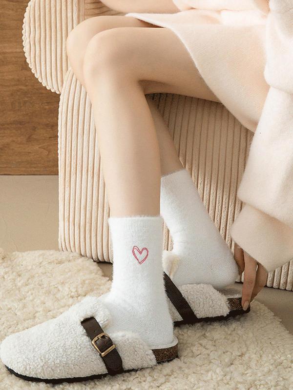 Women's Heart Jacquard Mid-calf Socks, Casual Soft Comfy Breathable Socks for Fall & Winter, Women's Socks for Daily Wear