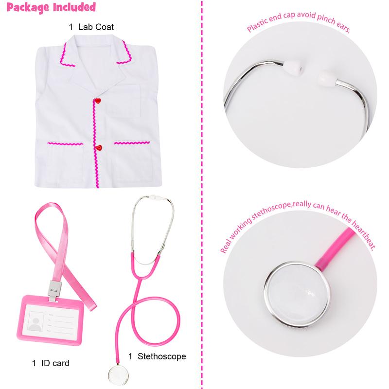 White Lab Coat, Doctor Coat with Stethoscope&ID Card,Doctor Scientist Dress Up Costume