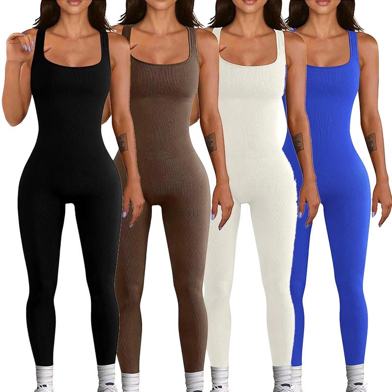 Women's Jumpsuits Ribbed Bodysuit Rompers Sleeveless Yoga One Piece Tank Tops Casual Workout Jumpsuit Clothing Comfort Fit Nylon Womenswear Comfortable