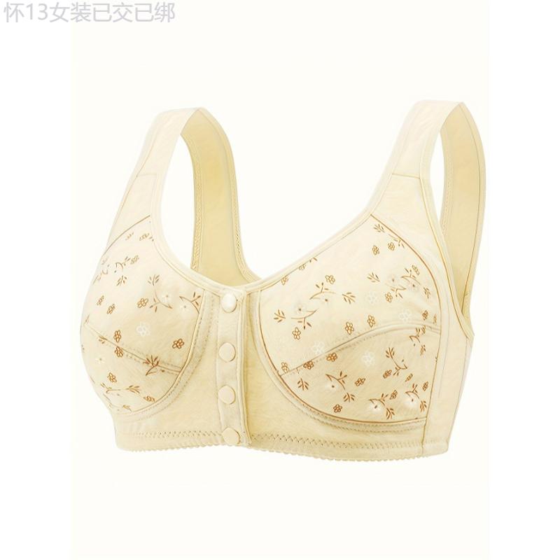 7pcs Women's Plus Elegant Bra, Plus Size Floral Print Front Button Wide Strap Soft & Comfy Bralette Fabric Womenswear