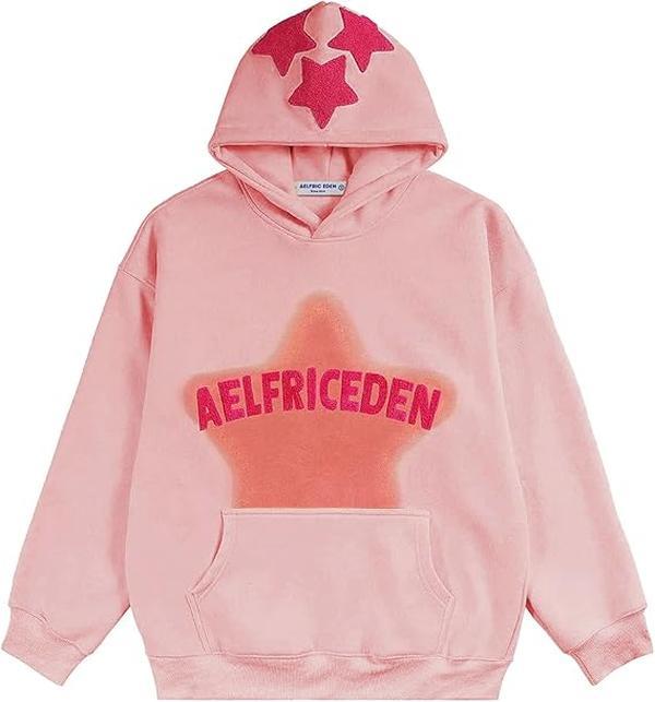 Aelfric Eden Womens Graphic Hoodies Pink Star Print Hoodie Y2K Hoodies Oversized Hoodies Long Sleeve With Pocket Pullover Christmas Present