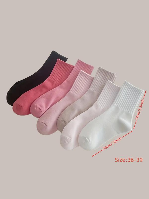 Women's 7 Pairs Minimalist Solid Crew Socks, Lady Fashion Casual Basic Comfy Socks for Daily Outdoor Wear, Women Comfort Socks for All Seasons, Womenswear