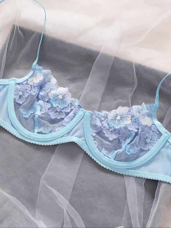 Women's Floral Embroidery Lace Bra & Thong Sexy Lingerie Set, Sexy Bra & Panty Set, Lingerie Set for Women