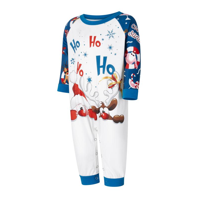 Christmas Family Pajamas Matching Set, Santa Claus Deer Print Long Sleeve T-shirt with Pants Sleepwear Loungewear