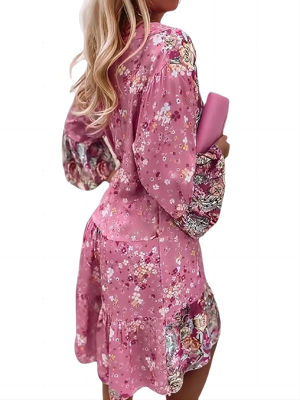 Women's Ditsy Floral Print Patchwork Tiered Layer Vintage Smock Dress, Boho Flounce Sleeve Short Dress for Daily Wear, Ladies Dress for Spring & Fall