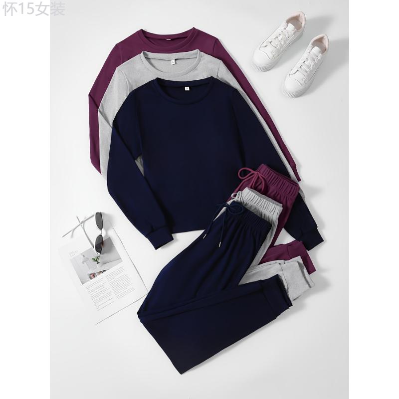 3 Sets Of Women's Activewear Tracksuits, Velvet Fabric, Long Sleeve Tops And Drawstring Pants, Casual Sportswear, Multiple Colors Clothing Womenswear