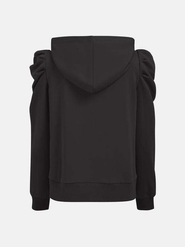 YOZY Black Friday Deals, 1 Count Plain Ruched Puff Sleeve Drawstring Hoodie, Casual Style Long Sleeve Versatile Women's Hooded Sweatshirt, 2024 Women's Daily Wear for All Seasons, Christmas 2024 Trend, Thanksgiving Clothes, Fall Clothes, Winter Clothes