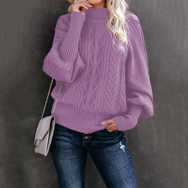 2024 Winter New Mid-Neck Sweater Women's Loose Long-Sleeved Knitted Solid Color Sweater