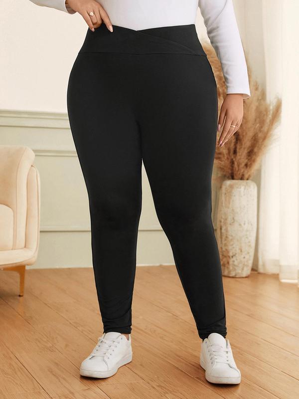 CURVZY Plus Size Solid High Waist Leggings, Casual Comfy Skinny Pants for Daily Wear, Women's Bottoms for Spring & Fall