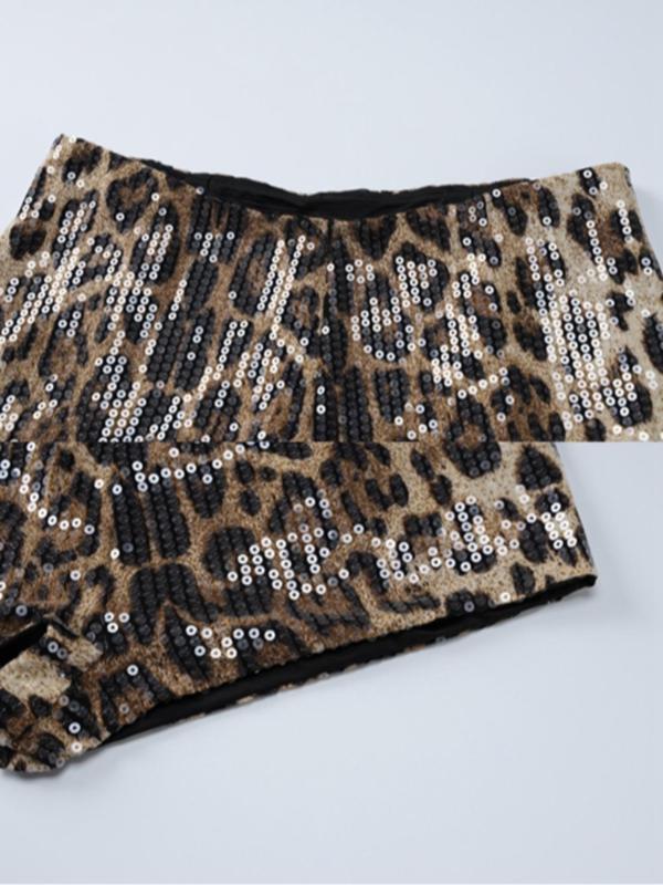 Women's Leopard Print Sequins Shorts, Casual Comfy Skinny Shorts for Daily Wear, Ladies Bottoms for All Seasons