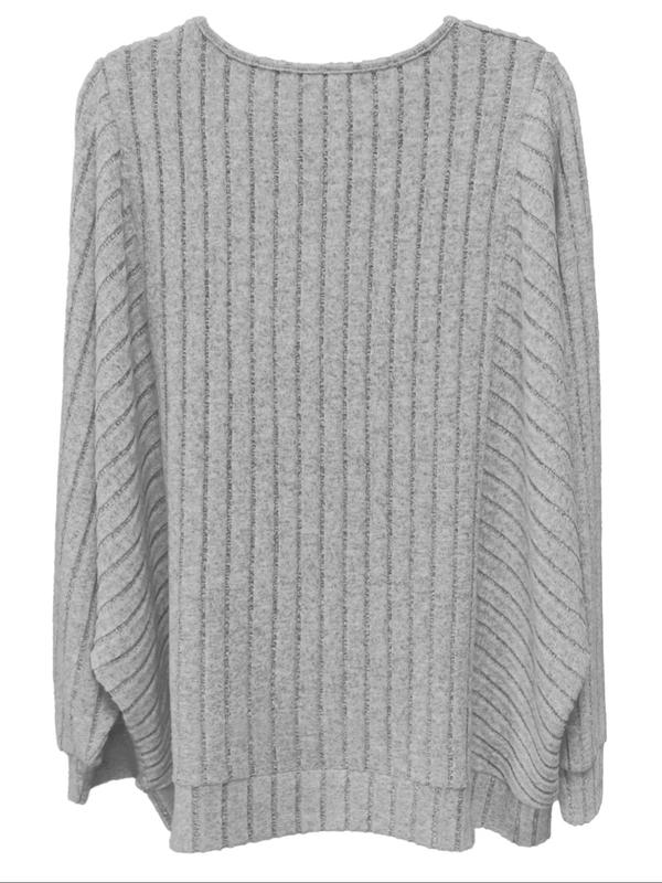  Solid Ribbed Batwing Sleeve Pullover Sweatshirt, Casual Long Sleeve Round Neck Pullover for Spring & Fall, Women's Clothing for Daily Wear