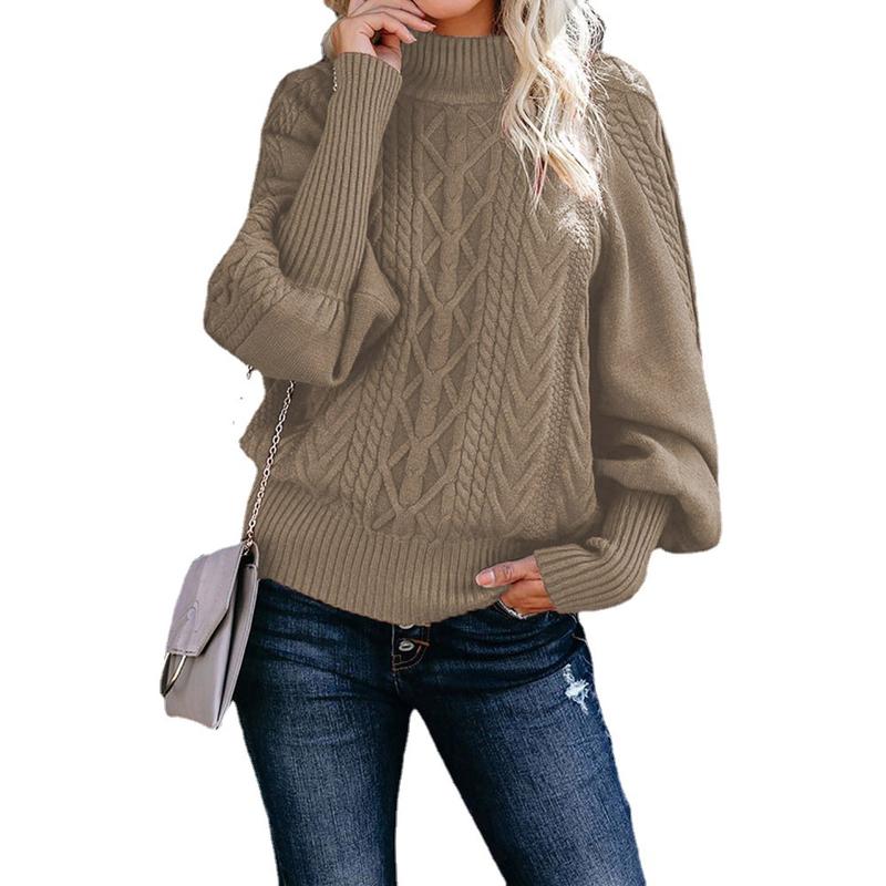 2024 Winter New Mid-Neck Sweater Women's Loose Long-Sleeved Knitted Solid Color Sweater