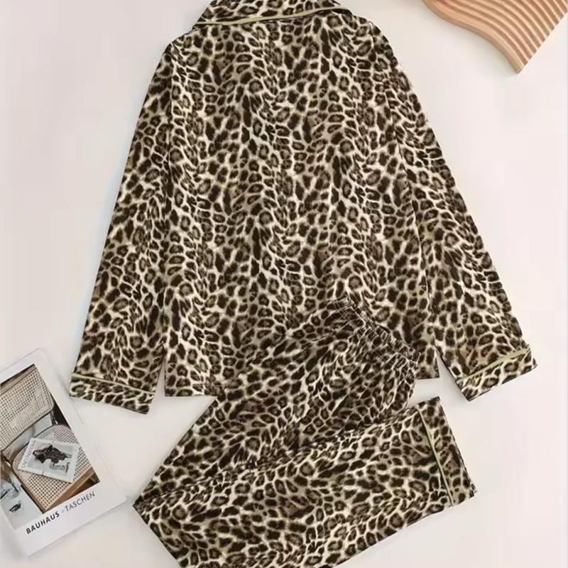 Cheetah Print Pajamas Set for Women - Loungewear and Nightwear Womenswear Pajama Set Pjs Comfort Long Sleeve