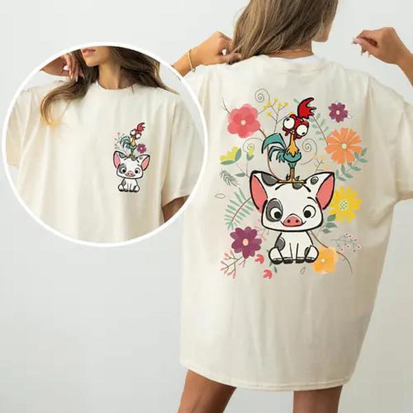 Moana Shirt,  Moana 70s Style Floral Pua And Hei Hei Shirt, Family Vacation Sweatshirt