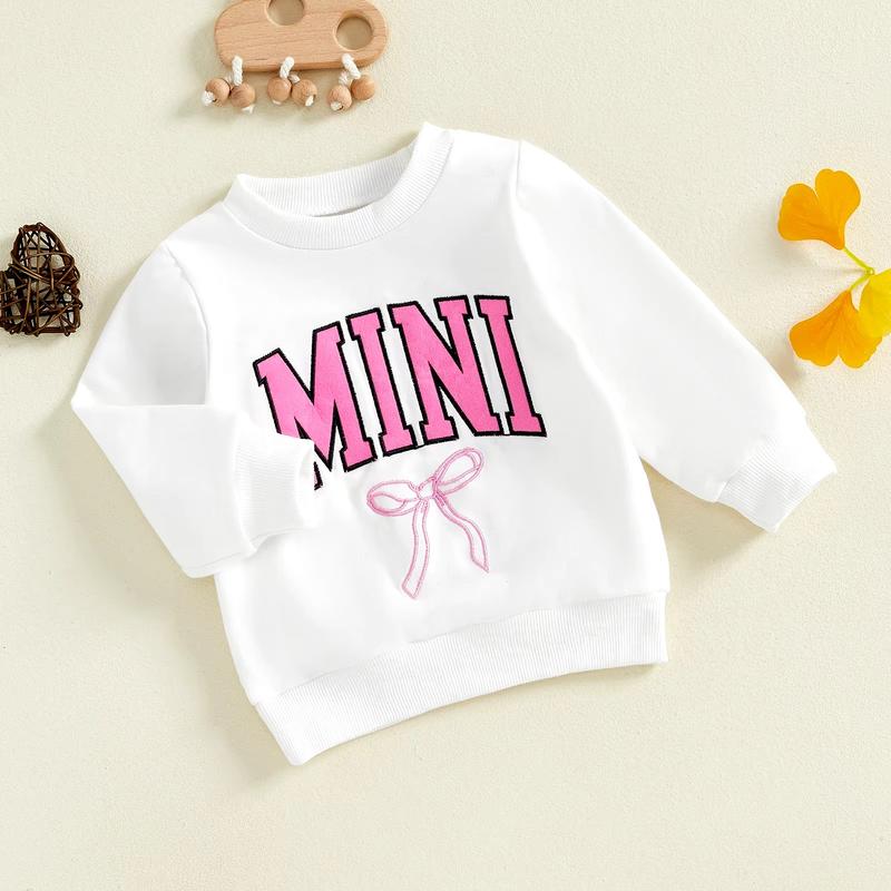 Family Matching Baby Girls Boys Sweatshirt Long Sleeve Bow Embroidery Pullover Fall Tops Overalls Comfortable Everyday Womenswear