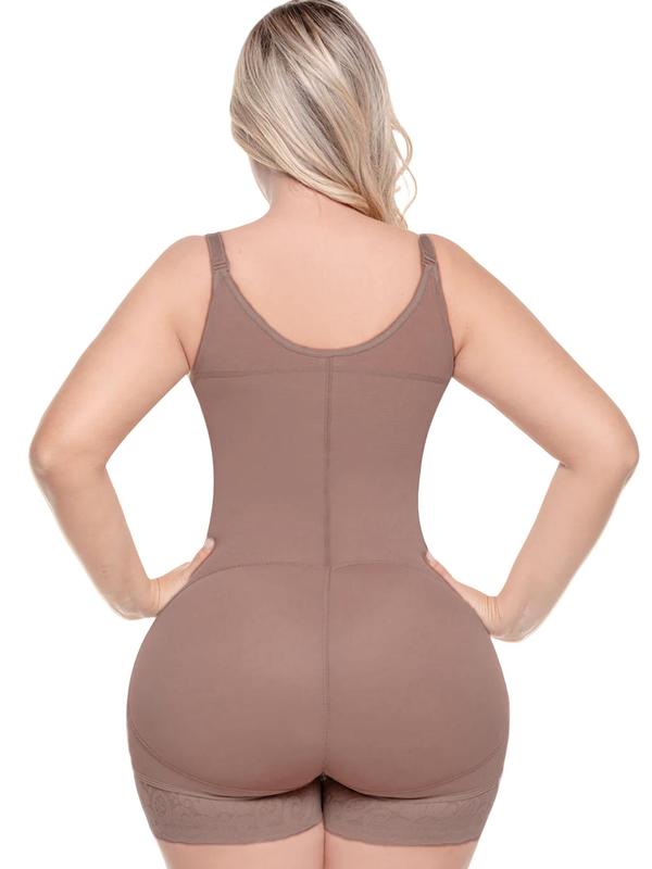 Women's Plain Contrast Lace Hook & Eye Shapewear Bodysuit, Casual Adjustable Strap Tummy Control Butt Lifting Shaper, Ladies Shapewear for Daily Wear