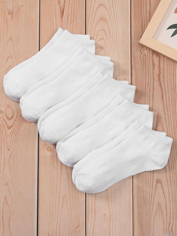 Women's 5 Pairs Plain White Ankle Socks, Summer 2024 Sweat-absorbing Anti-odor Basic Simple Crew Socks, Comfortable Breathable Low Cut Knit Socks, Multipack, Women's Socks & Hosiery