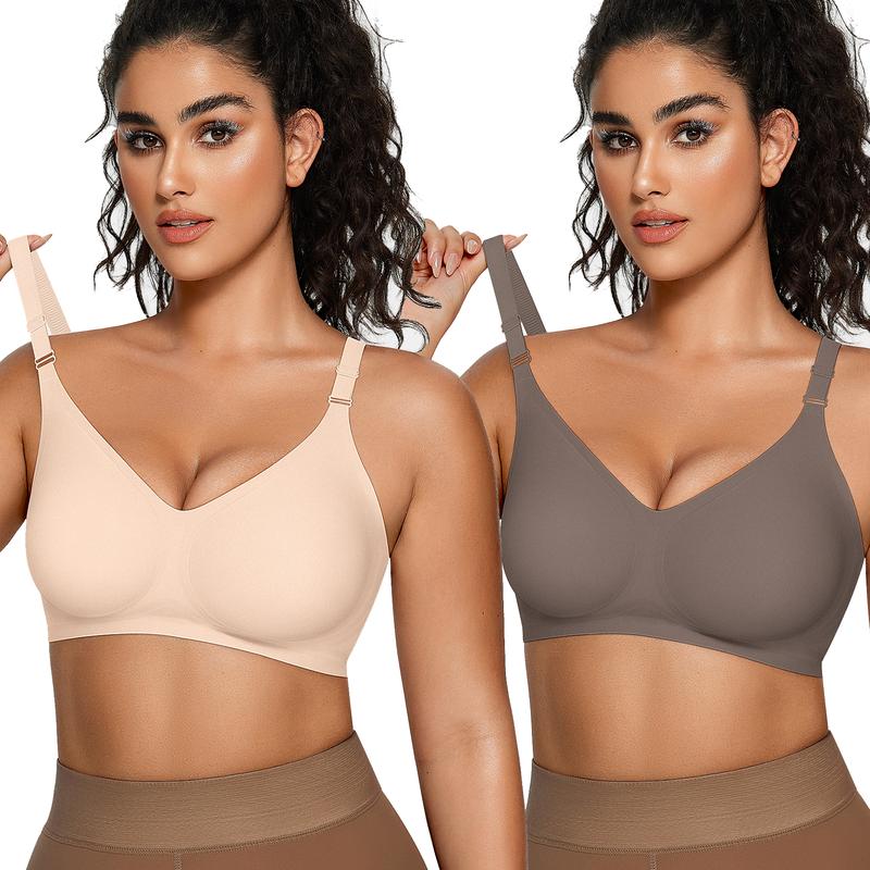 OEAK 2pcs Seamless Women's Bra with Soft Support Wireless and Full Coverage Available in Regular and Plus Sizes