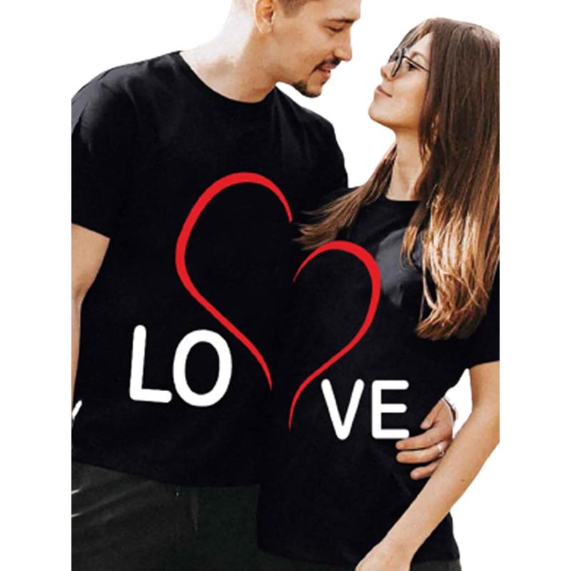 funny couple shirts Couple Wear Couple T-shirt Men and Women Short Sleeve Lo Ve Printed Valentine's Day Couple T-shirt Top Couple Wear Casual T-shirt Boyfriend Girlfriend T-shirt Couple Gift