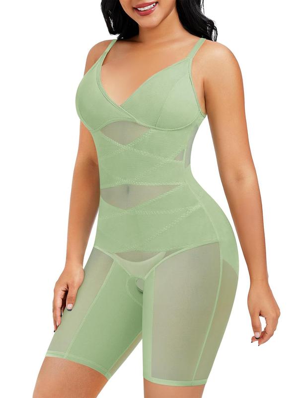 Womenswear Contrast Mesh Seamless Shapewear Bodysuit, Basic Minimalist Casual Solid Color Spaghetti Strap Shaper, Tummy Control Corset, Ladies Shapewear Clothing