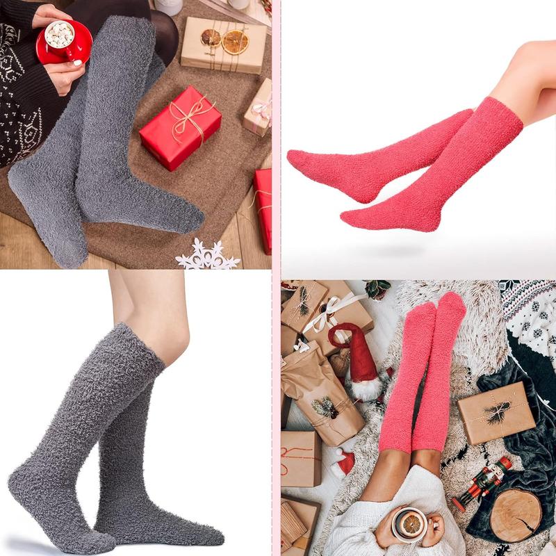 Fuzzy Socks for Women 4 Pairs Knee Fuzzy Socks Soft Warm High Socks Plush Winter Long Socks Assorted