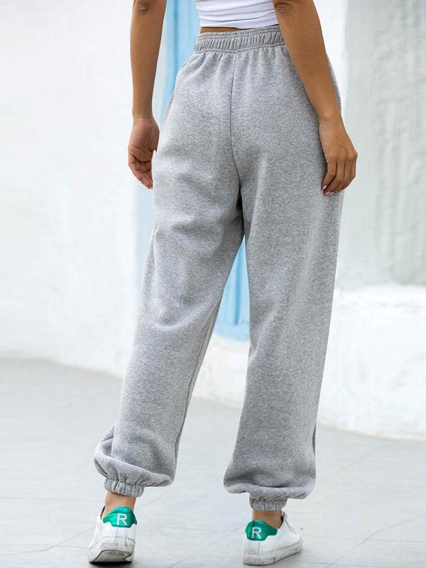 Women's Plain High Waist Pocket Sweatpants, Casual Sporty Jogger Pants for Daily Wear, Ladies Bottoms for All Seasons