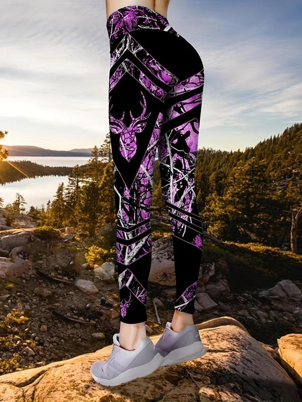 Women's All Over Print High Waist Skinny Pants, Casual Comfy Elastic Waist Leggings for Daily Wear, Women's Bottoms for All Seasons