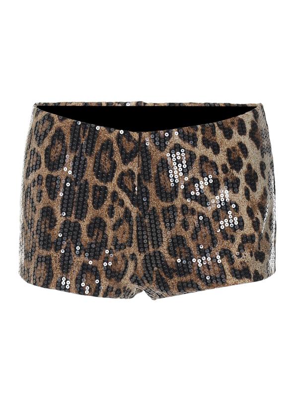 Women's Leopard Print Sequins Shorts, Casual Comfy Skinny Shorts for Daily Wear, Ladies Bottoms for All Seasons