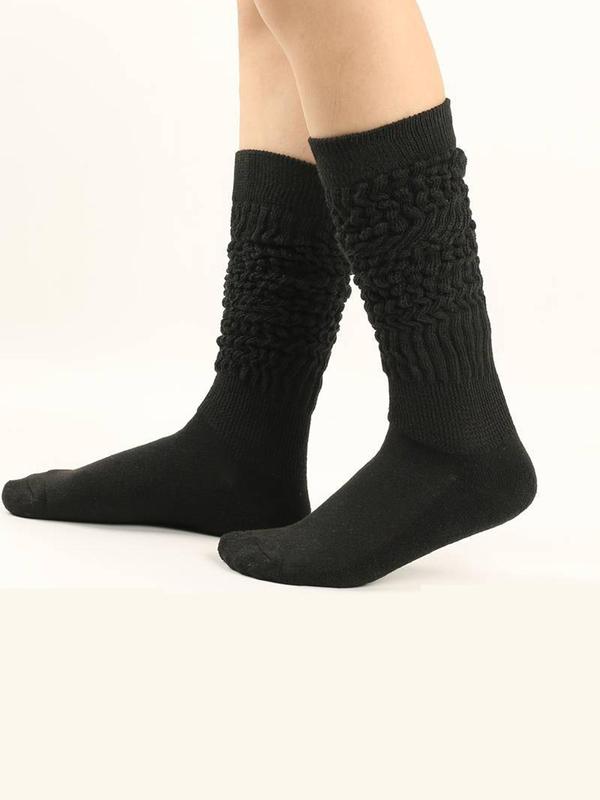 Women's Solid Ribbed Mid-calf Socks, Casual Soft Comfy Breathable Socks for Fall & Winter, Women's Socks for Daily Wear