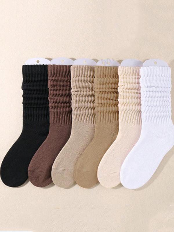 Women's Solid Ribbed Mid-calf Socks, Casual Soft Comfy Breathable Socks for Fall & Winter, Women's Socks for Daily Wear