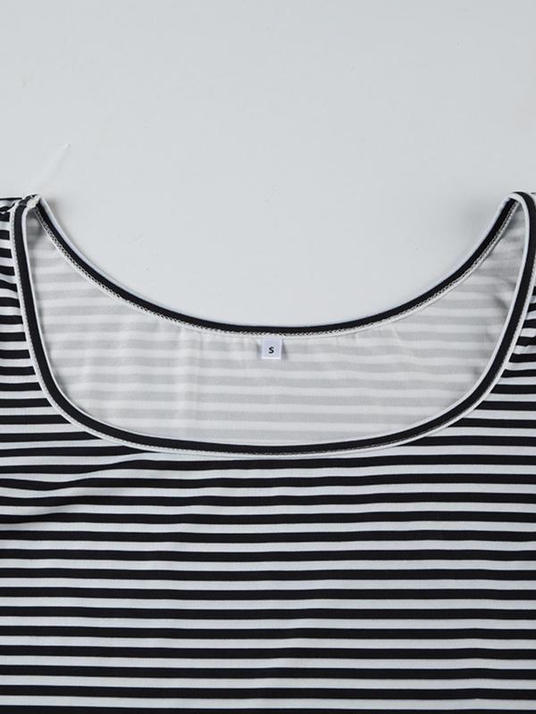 Women's Striped Print Scoop Neck Crop Tee, Casual Long Sleeve T-shirt for Daily Wear, Ladies Clothes for Spring & Fall, Downtown Girl Clothes