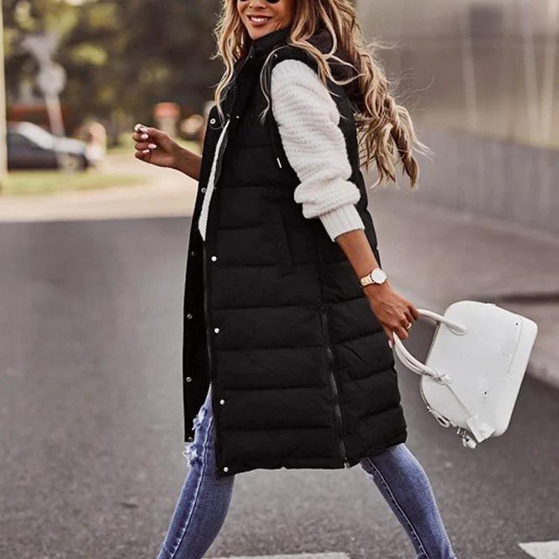 Long with Hood Outdoor Vest Down Women's Jacket Quilted Coat Sleeveless Jacket Winter Light Weight Sweaters