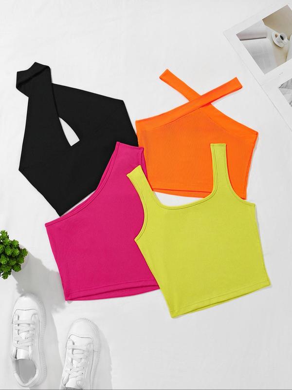 Women's Plain Ribbed Crop Tank Top,  Tops for School Casual Comfort Basic Minimalist Sleeveless Vest Top, Ladies Clothes for Daily Wear, Summer Outfits 2024