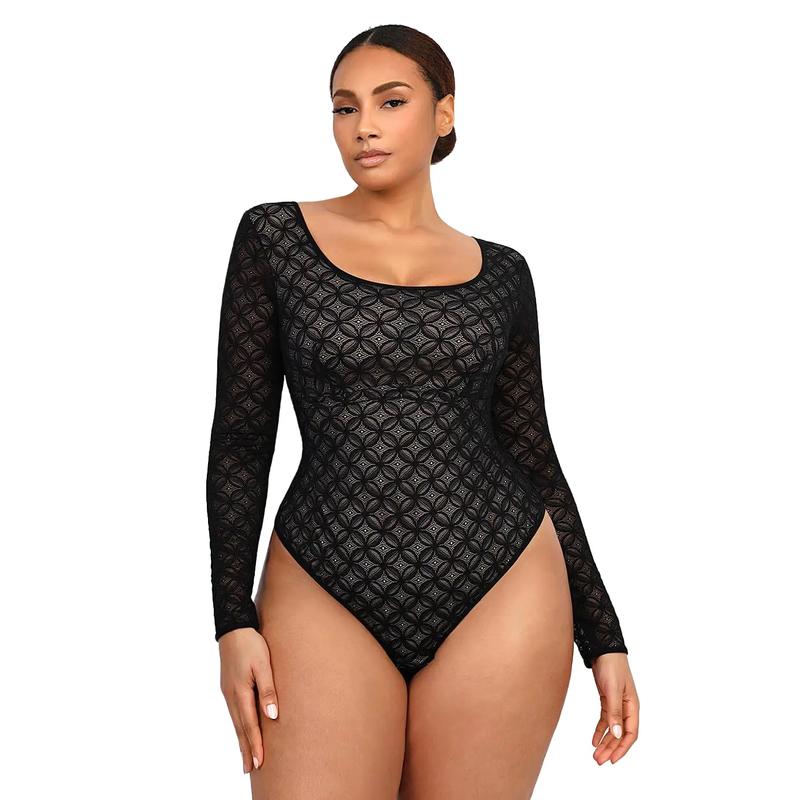 Shapellx Lace Glamour Geometric Shaping Bodysuit Thong