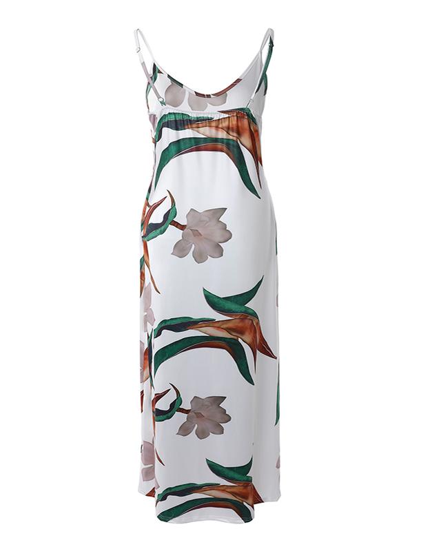 Chicme Plus Size Tropical Print Pocket Design Maxi Dress Casual Fit Sleeve Spaghetti