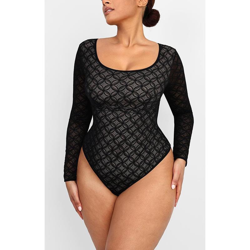 Shapellx Lace Glamour Geometric Shaping Bodysuit Thong