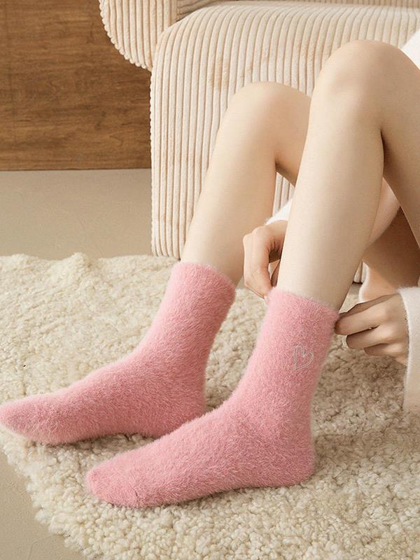 Women's Heart Jacquard Mid-calf Socks, Casual Soft Comfy Breathable Socks for Fall & Winter, Women's Socks for Daily Wear