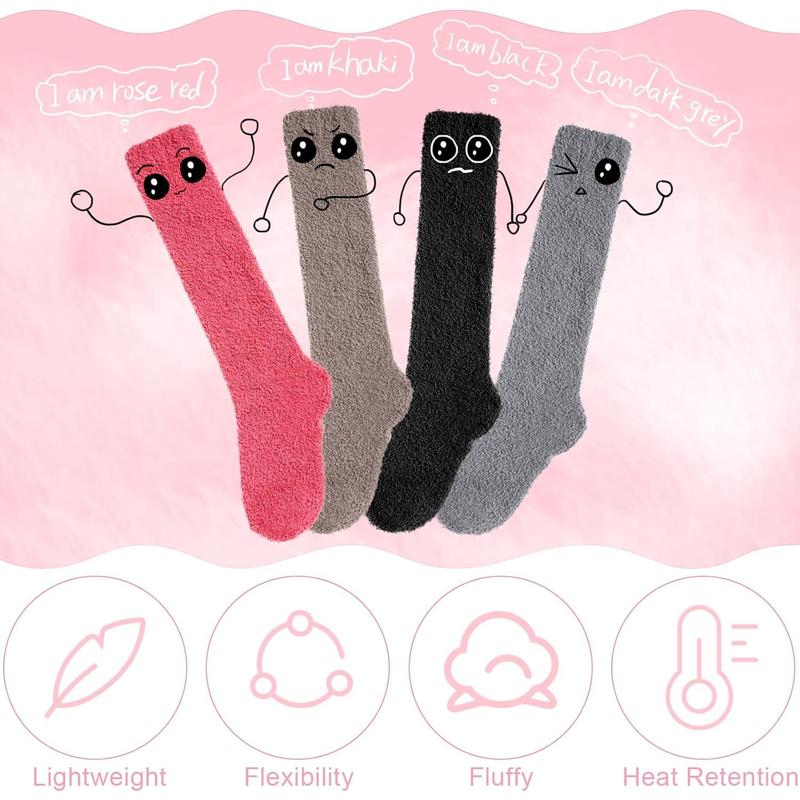 Fuzzy Socks for Women 4 Pairs Knee Fuzzy Socks Soft Warm High Socks Plush Winter Long Socks Assorted