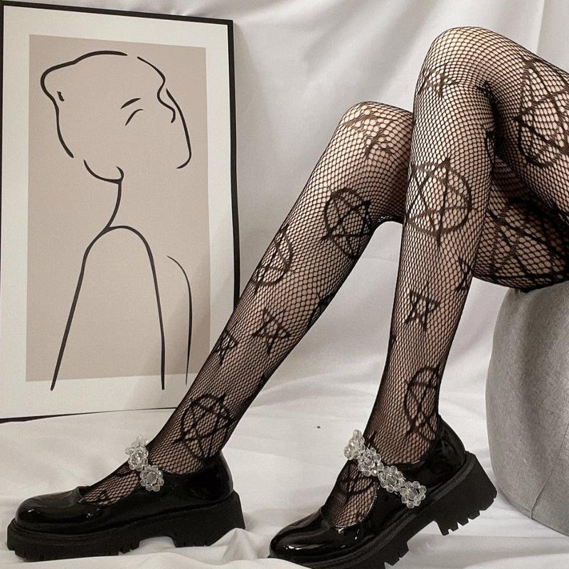 Classic Lolita Lace Mesh Tights - Retro Floral Print, High-Legged for Daily or Cosplay Womenswear Comfort