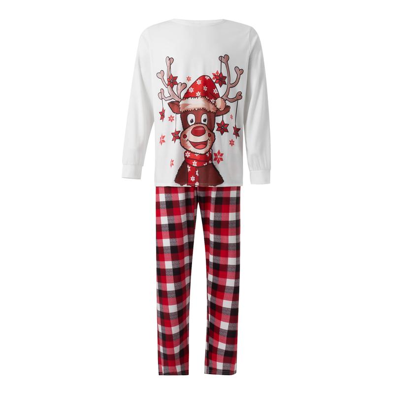 Merry Christmas Family Matching Pajamas Sets Plaid Deer Print Holiday Xmas Pjs Sleepwear For Family Adults Kids