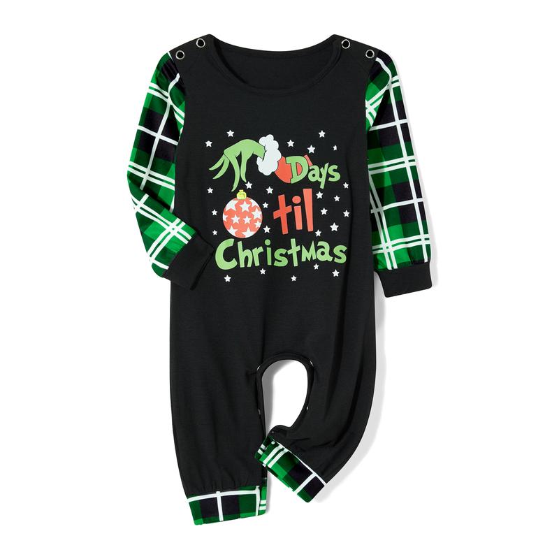 Family Matching Holiday Pajamas Christmas PJ's Green Letters Print T-shirt Plaid Pants Sleepwear Loungewear Homewear