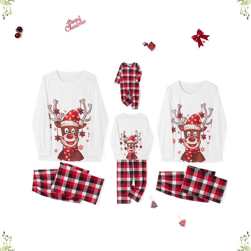 Merry Christmas Family Matching Pajamas Sets Plaid Deer Print Holiday Xmas Pjs Sleepwear For Family Adults Kids